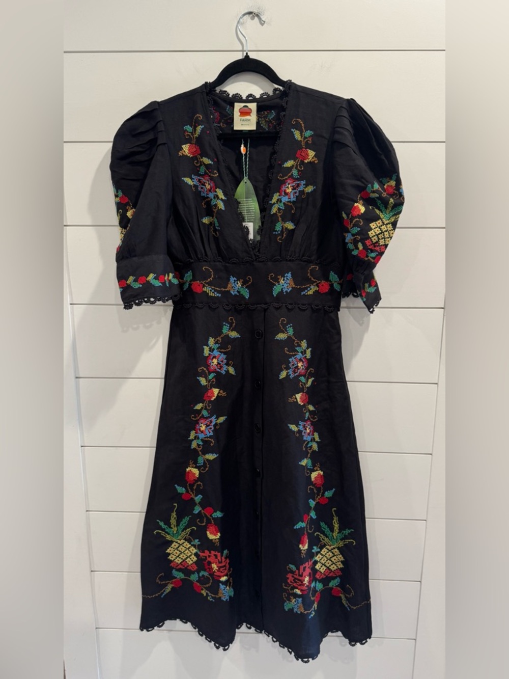 NWT Farm Rio black cross stitch midi dress - Picture 4 of 9